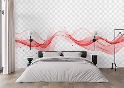 Abstract red wavy object. Red transparent wave. Color wave with confetti for brochure, website, flyer. Wall mural