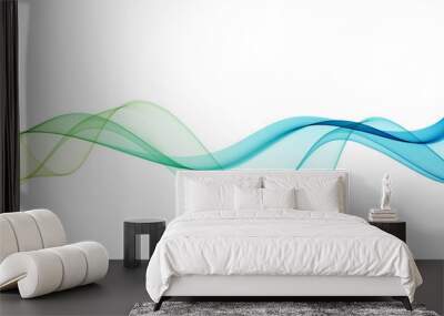 Abstract smoky transparent wave flow blue and green color. Wall mural