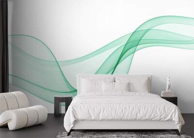 Abstract smooth flowing green wave. Curve flow motion wave on white background. Wall mural