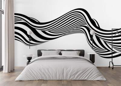 Abstract wave background, black and white wavy stripes or lines design. Wall mural