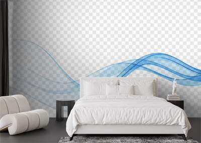 Abstract wave of blue smoke, transparent flow of blue lines, design element. Wall mural