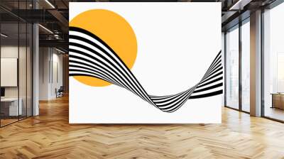 Black and white wave, abstract wavy stripes and lines flow. Abstract background illusion Wall mural