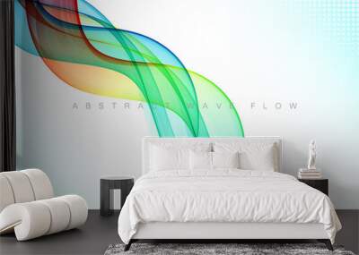 Blue and green wave design element on white background. Transparent lines abstract wave shape. Wall mural