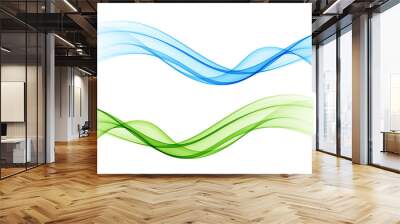 Bright green blue speed abstract lines flow minimalistic fresh swoosh seasonal spring wave transition divider editable template. Vector illustration Wall mural