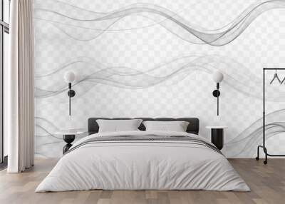 Collection of smooth gradient lines of soft smoke, gray color. Modern futuristic abstract wave. Wall mural