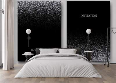 Falling glitter confetti. Vector silver dust, explosion on black background. Sparkling glitter border, festive frame. Great for wedding invitations, party posters, Christmas and birthday cards. Wall mural