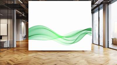 Green wave, transparent green lines flow, abstract wave background. Wall mural