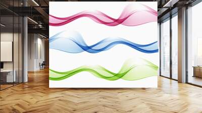 Red, green and blue flow of wavy lines, abstract wave background. Set of vector waves. Wall mural