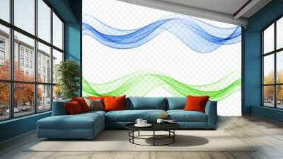 Set of transparent abstract waves in blue and green colors. Wave divide, design element. Wall mural