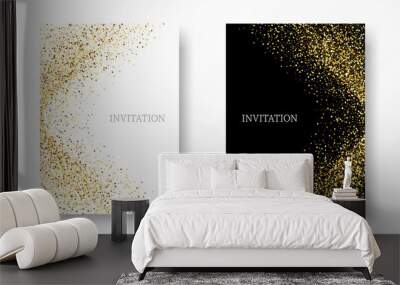 Two template design of invitation with gold sequin.Festive design postcards,invitations,brochures Wall mural