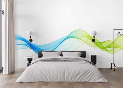 Vector abstract flow of colored transparent waves.Blue and green wavy wave background. Wall mural