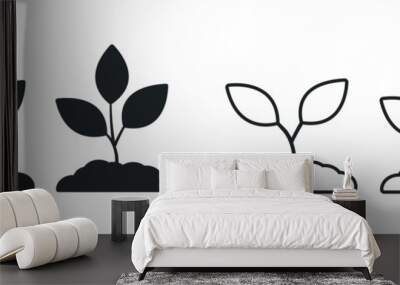 Plant icon. black silhouette of a sprout in the ground linear vector icon. plant icon set Wall mural