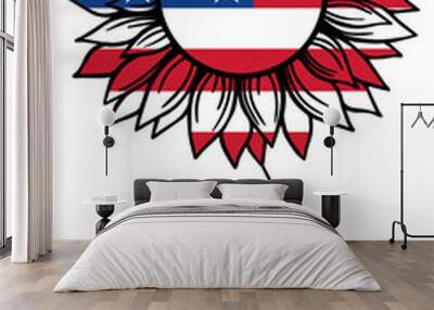 Sunflower and american flag for USA Independence day celebration Wall mural