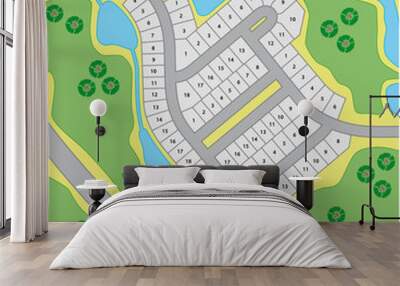 fictitious cadastral plan with roads and property boundaries Wall mural