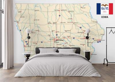 iowa road map with flag Wall mural