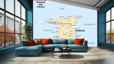 trinidad and tobago road map with flag Wall mural