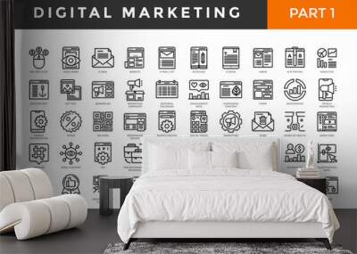 Digital marketing icons, thin line style, big set. Part one. Vector illustration Wall mural