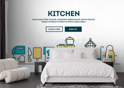 Kitchen, colorful concept header, flat design thin line style Wall mural