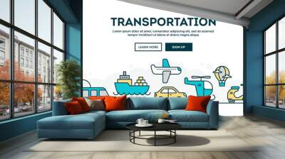 transportation, colorful concept header, flat design thin line style Wall mural