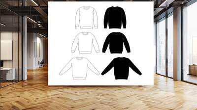 Hand drawn vector illustration of blank t-shirt long sleeve set on white background. White and black Knit jumper sweater shirt template. Mock up.Pullover. Wall mural