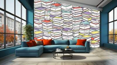 Pile books pattern for textile, fabric,wrapping paper.  Hand drawn vector illustration. Wall mural