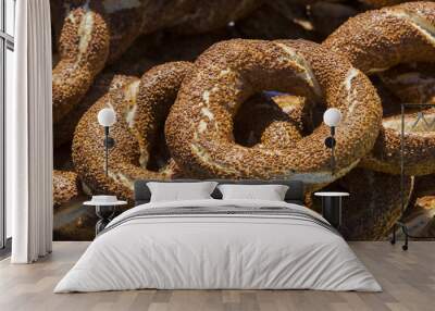 Background from the traditional Turkish bagel simit street food.  Wall mural