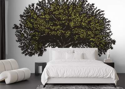 Engraved Tree. Vector illustration of a fruit tree in vintage engraving style. Isolated, grouped.
 Wall mural