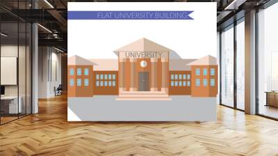 Flat design modern vector illustration of University building icon, with long shadow Wall mural