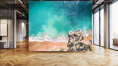 Aerial view of sandy beach and ocean with beautiful clear turquoise water.  Wall mural