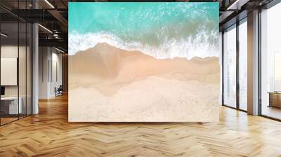 aerial view of sandy beach and ocean with waves Wall mural