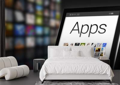 Apps on tablet and many icons Wall mural