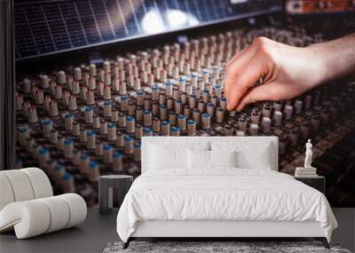 Recording studio mixing desk, music producer using soundboard Wall mural