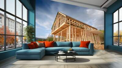 Residential home construction, frame wooden house outdoor Wall mural