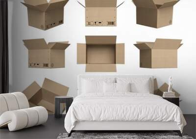 Set of icons, open cardboard boxes isolated on white Wall mural