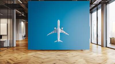 Airplane in a clear blue sky, view from below. Wall mural