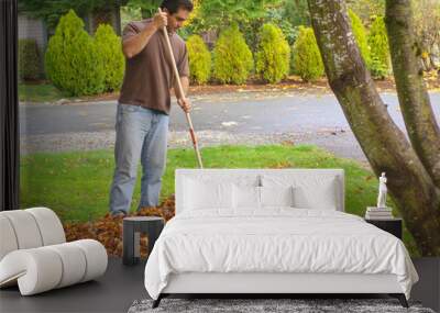 man raking leaves Wall mural