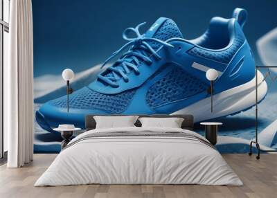 A modern blue sports shoe design is close up and fashionable Wall mural