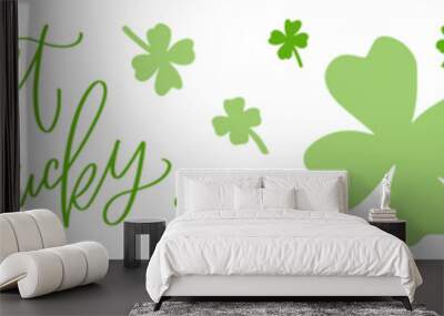 St. Patrick’s day washi tape decorative border with shamrock clipart and get lucky calligraphy vector graphic. Wall mural