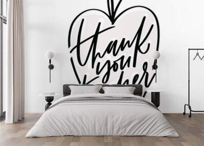 Teacher gratitude thank you words with apple frame for graduation gift. Wall mural