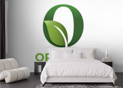 Alphabet O letter leaf vector logo icon sign design template. Green eco vector illustration. Wall mural