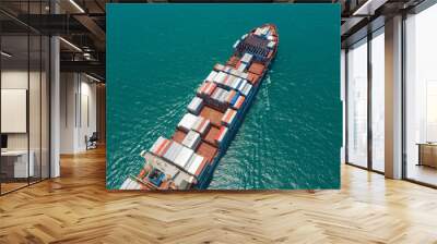  Aerial view of container cargo ship in sea Wall mural