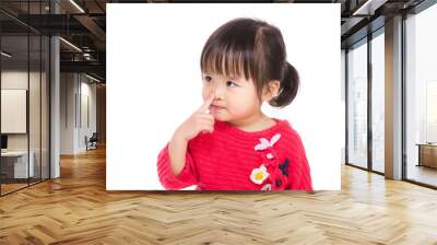 Asia little girl touch her nose Wall mural