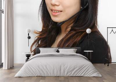 asian woman wearing headset Wall mural