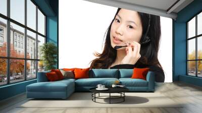 asian woman wearing headset Wall mural