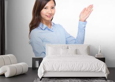 Business woman with two hand show blank sign Wall mural