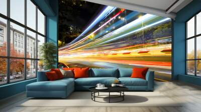 Fast moving car light on road at night Wall mural