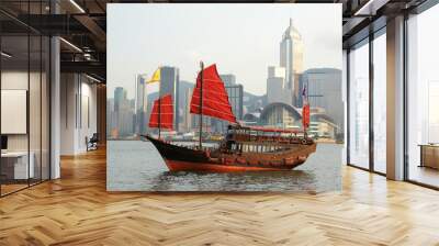 junk boat in hong kong Wall mural