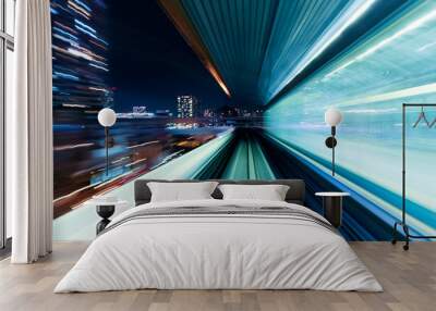 Motion blur of train moving inside tunnel Wall mural