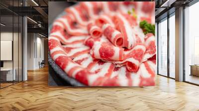 Slice of the fresh raw beef for shabu shabu Wall mural