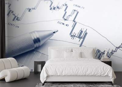 Stock market graph with pen Wall mural